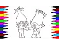 Dreamworks Trolls Coloring Book Pages l Kids Drawing Coloring s and Learn Rainbow Colors