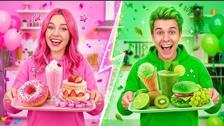 TASTE THE RAINBOW! Green VS Pink Food for 24 Hours