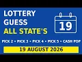 Lottery Guess ALL STATES Pick 2 Pick 3 Pick 4 Pick 5 Cash Pop August 19 2026