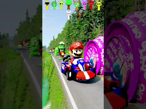 Mario & Spiderman & Train & Gummy Bear & Squid Game VS Barbie in BeamNG.Drive