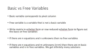 Linear Systems Consistency Basic and Free Variables