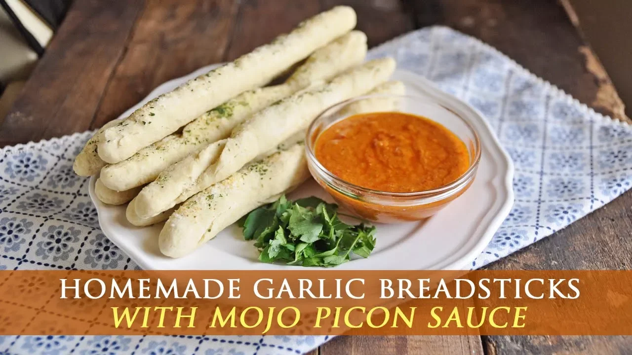 Homemade Garlic Breadsticks with Mojo Picon Sauce