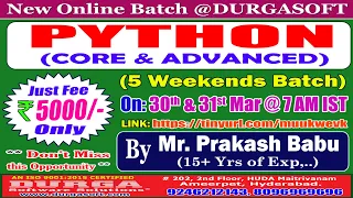 PYTHON 5 Weekends Batch Online Training DURGASOFT