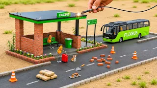 Building Mini Bus Stand for FlixBus | Miniature Village Build @sanocreator