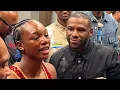 PROUD MOMENT - Floyd Mayweather GIVES Claressa her flowers after TKO win