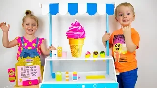 Download Gaby and Alex pretend play with Ice Cream Cart Toys and Baby doll. Video compilation for children MP3