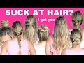 SUCK AT HAIR TRY THESE SIMPLE HAIRSTYLES FOR BEGINNERS - SHORT MEDIUM LONG HAIR EASY HAIRSTYLES