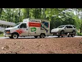 How to load put a car on the U-Haul Car Hauler Trailer with 10 Box Van Pulling Auto Transport