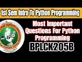 VTU Intro To Python Programming Most Important Questions 2024 BPLCK205B