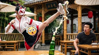 以为抢走神器就能难倒她？小姐姐抬腿就是一脚秒开瓶，大哥彻底懵了！【猫猫小可爱】