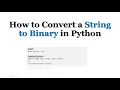 How to Convert a String to Binary in Python