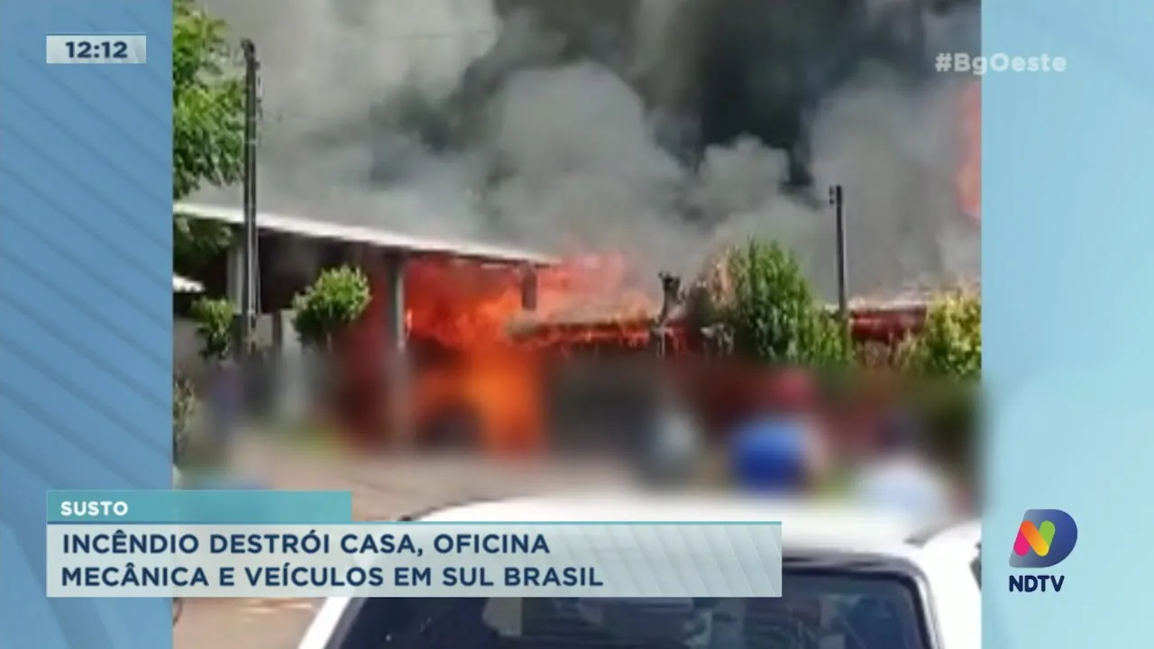 Incêndio destrói casa, oficina mecânica e veículos em Sul Brasil