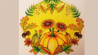 Coloring fall leaves Pumpkins and Daisies Fall Coloring Pages by Davlina Art