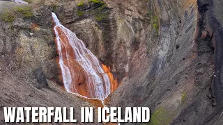 The Spectacular Rauðfoss Waterfall in Iceland - Close Up Slow Motion View