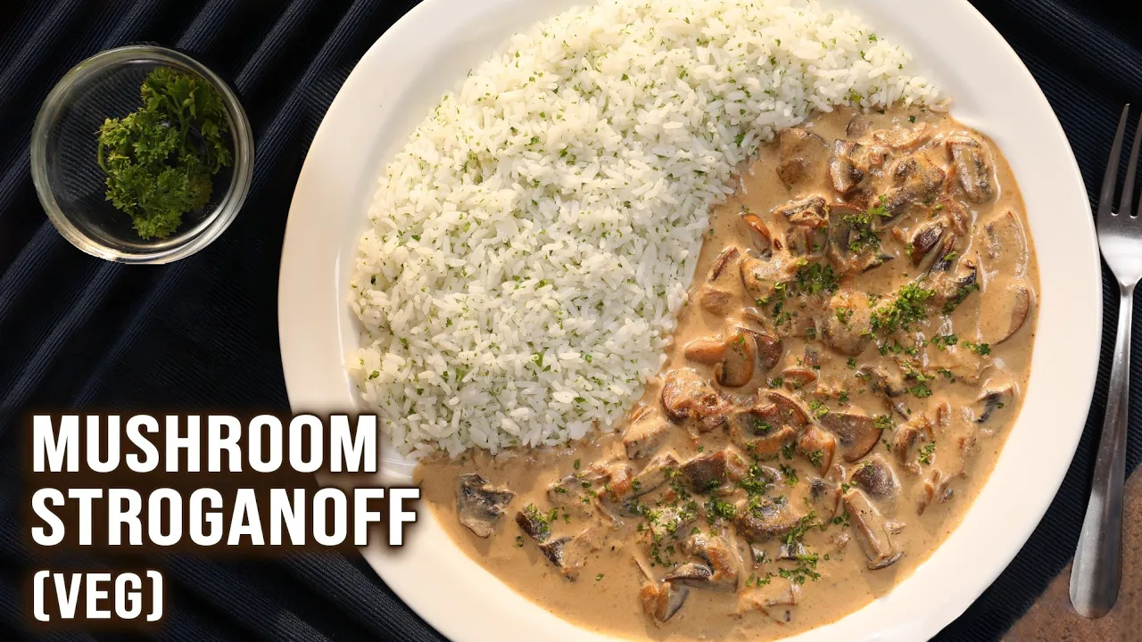 Mushroom Stroganoff with Steamed Rice   Lunch & Dinner Recipes   Creamy Sauce Recipe for Rice