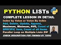 PYTHON LIST Tutorial count value by index append update add delete average two lists