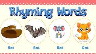 Rhyming Words Educational Toddler Video | Baby Learn Hat, Bat, Rat & Cat Rhyming Words