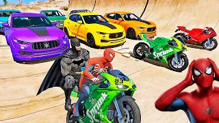DESAFIO MOTOS COM HOMEM ARANHA, HULK, GOKU e HEROIS! CARROS vs VENOM GTA V QUEM VENCE? IR GAMES