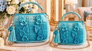 Como tejer Bolso a Crochet Punto 3D Impresionante Con solo Rectángulos Tutorial Fácil Paso a Paso