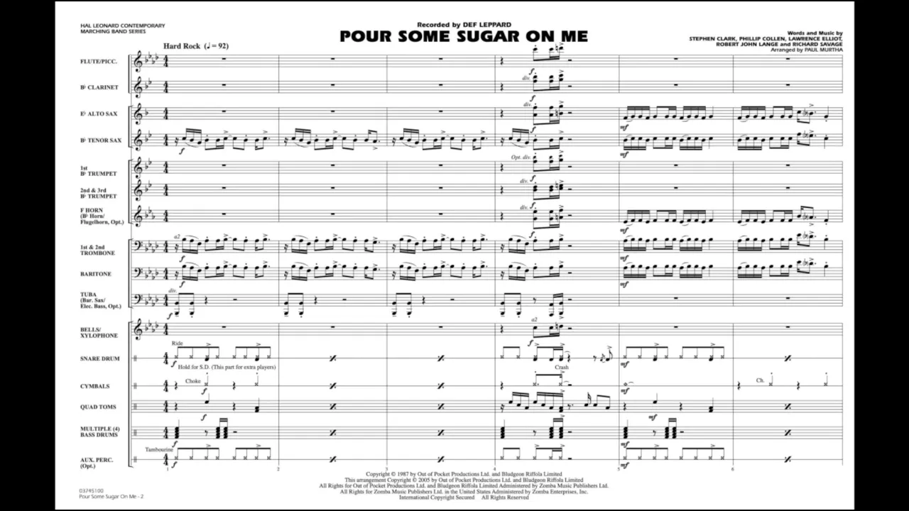 Pour Some Sugar On Me arranged by Paul Murtha