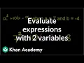 Example Evaluating expressions with 2 variables Algebra I Khan Academy