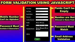 How to validate HTML Form using JavaScript JavaScript Form Validation user name validation javascr