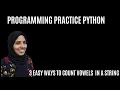 Python Coding Exercises For Beginners 3 Easy Ways to Count Vowels loop comprehension lambda