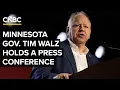 Democratic Gov Tim Walz of Minnesota speaks after dropping his bid for reelection 2026