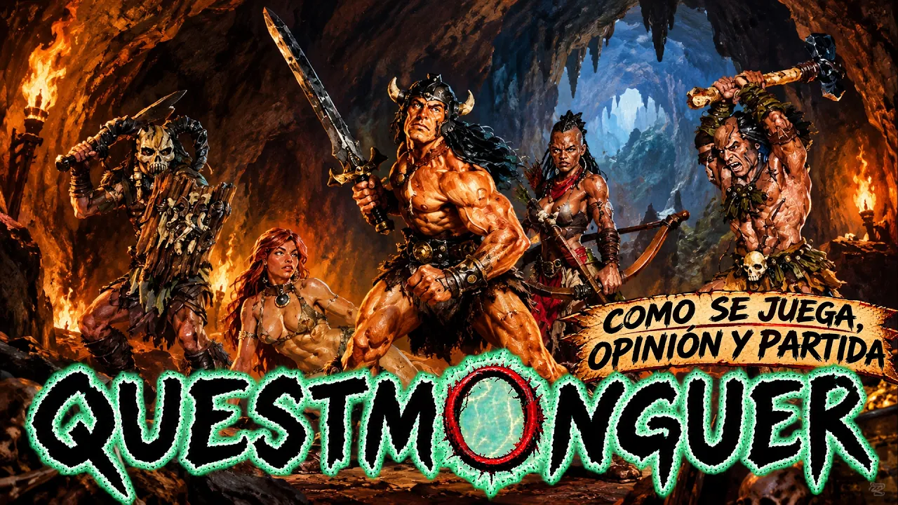QUESTMONGUER Brujeria y espadas de hierro y piedra - Como se juega, partida y opinión