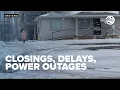 Severe wind and snow cause delays closings and power outages
