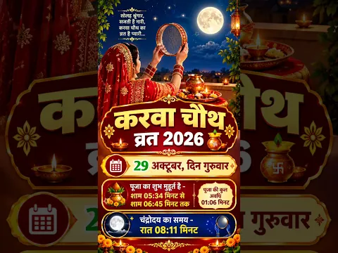 Karwa Chauth Vrat 2026 Date Time October | करवाचौथ व्रत कब है 2026 | Karwa Chauth Puja Shubh Muhurat