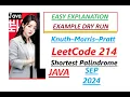Shortest Palindrome Leetcode 214 Knuth Morris Pratt Algorithm KMP Java Developer Coder