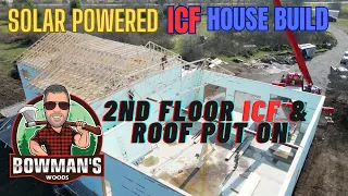 Solar powered Off Grid ICF house build Pt#3   Roof put on and Wood boiler arrives for in floor heat.