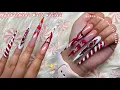 EXTRA LONG STILETTO POLYGEL NAILS PEPPERMINT CHRISTMAS NAILS MAKARTT POLYGEL Nail Tutorial