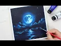 Download Lagu 3 kleuren schilderen / blauwe maan / landschap / gemakkelijk acryl schilderen voor beginners