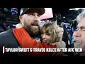 Travis Kelce Taylor Swift celebrate on field after Chiefs win AFC title NFL on ESPN