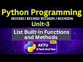 U3L13 Python List Built-in Functions and Methods AKTU Unit-3 BCC302 BCC402 Eduglue