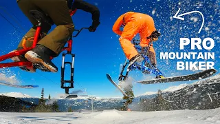 pro mountain biker attempts ski biking for the first time 