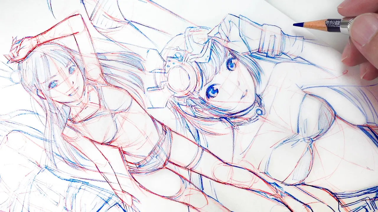 Drawing habits　赤青鉛筆スケッチ