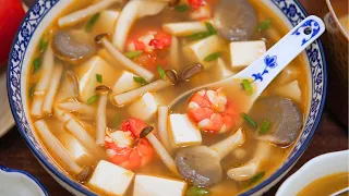 15-Minute Chinese Shrimp Mushroom Tofu Soup | Easy, Healthy & Delicious