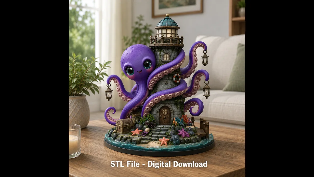 Octopus Lighthouse Keeper STL File for 3D Print video thumbnail