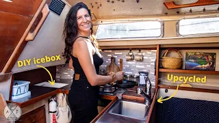 Budget Boat TRANSFORMED with Upcycled Trash! Stainless Galley REVEAL! | A&J Sailing Galley Refit