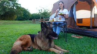 Cooking outdoor 4K ASMR - Brazilian girl camping and cooking a delicious dinner