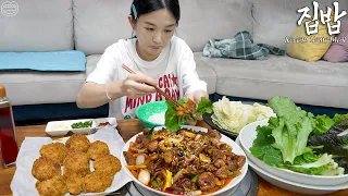 Real Mukbang:) Korean Soul Food Home Meal ☆ Spicy Stir-fried Pork, Mini Pork Cutlet, Vegetable Wrap