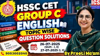 HSSC CET Group C English | Topic Wise Question Solutions | 26-27 July 2025