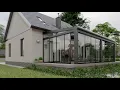 Sunroom Retractable glass roof with sliding glass doors