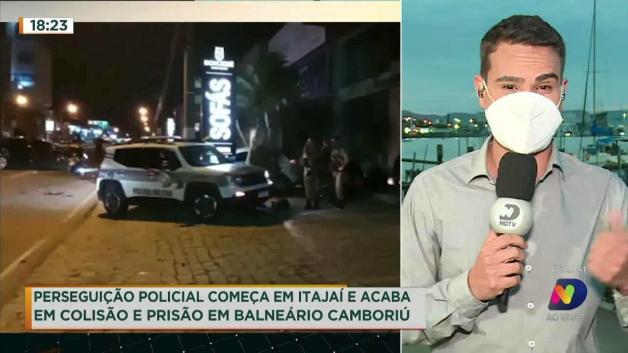 Perseguição policial começa em Itajaí e acaba em colisão e prisão em Balneário Camboriú