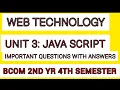 Web technology unit 3 Java script important questions with anwers Bcom 4 th semester computers