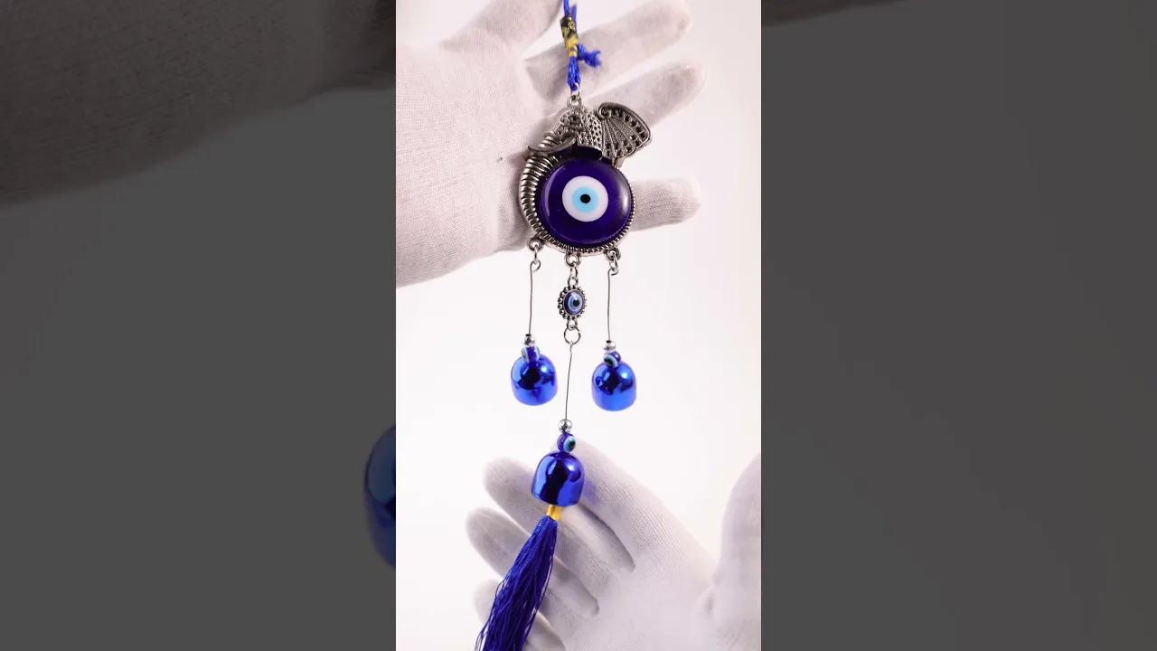 Elephant Evil Eye with 3 Bells Hanging for Protection & Positivity