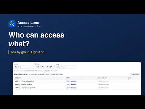 watch AccessLens — Permission Audit & Access Review for Jira video